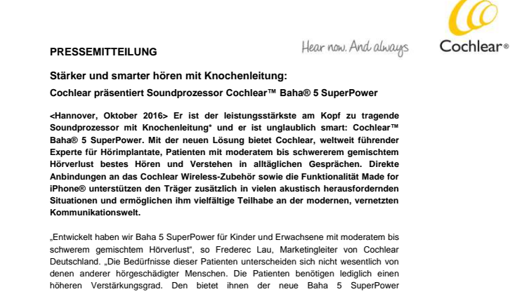 Stärker und smarter hören mit Knochenleitung: Cochlear™ Baha® 5 SuperPower 