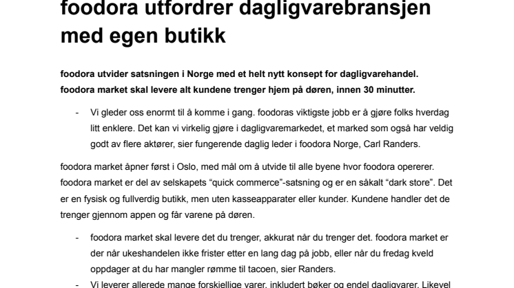 foodora utfordrer dagligvarebransjen med egen butikk