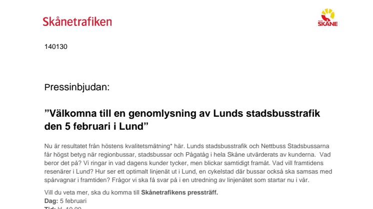 Pressinbjudan: Välkomna den 5 februari till "en genomlysning av Lunds stadsbusstrafik"