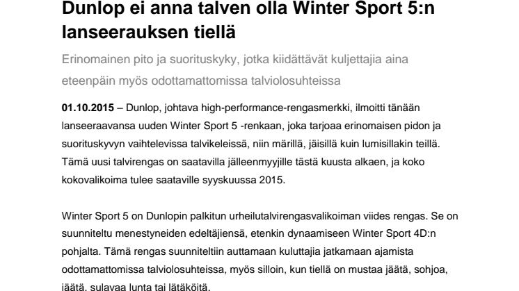 Dunlop ei anna talven olla Winter Sport 5:n lanseerauksen tiellä