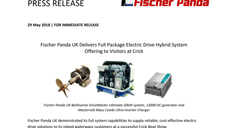 Fischer Panda UK Delivers Full Package Electric Drive Hybrid System Offering to Visitors at Crick