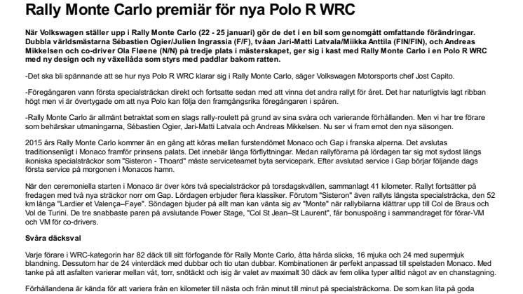 Rally Monte Carlo premiär för nya Polo R WRC