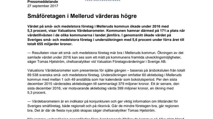 Värdebarometern 2017 Melleruds kommun