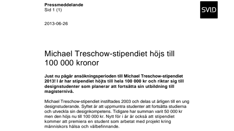 Michael Treschow-stipendiet höjs till 100 000 kronor