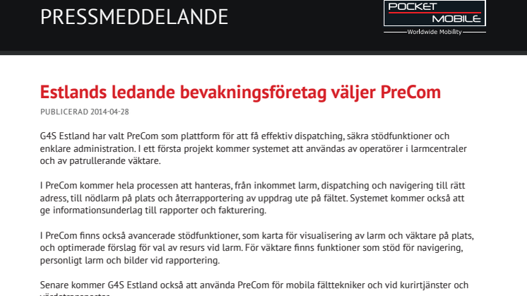 Estlands ledande bevakningsföretag väljer PreCom