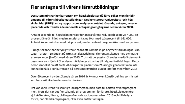 Fler antagna till vårens lärarutbildningar