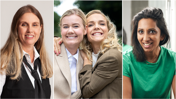 2023 års mottagare av She's Next-stipendiet i Sverige Anna Bergholtz, Linnea Markmeyer och Vendela Wikman, och Mary Juusela.