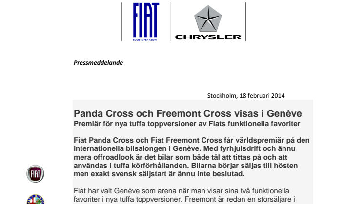Panda Cross och Freemont Cross visas i Genève