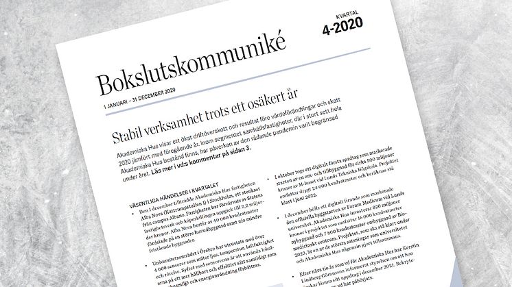 Bokslutskommunikén 2020: Stabil verksamhet trots ett osäkert år