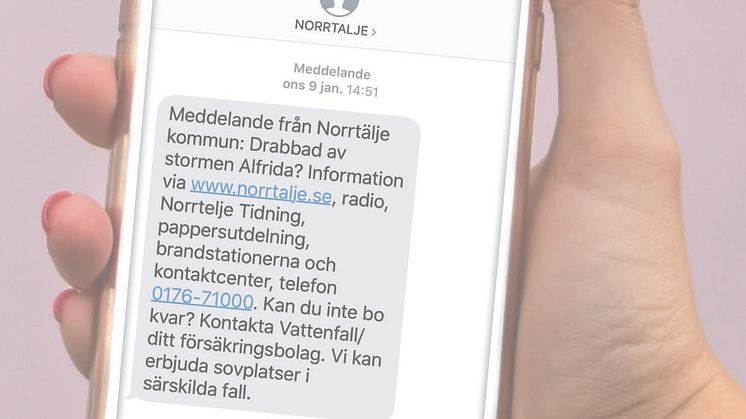 Under stormen Alfrida skickades SMS och röstmeddelanden till cirka 10 000 mottagare med hjälp av den nya SMS-tjänsten.