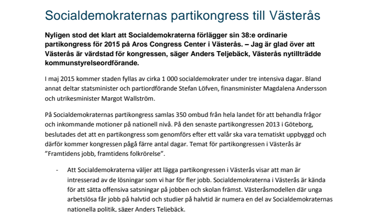 Socialdemokraternas partikongress till Västerås 