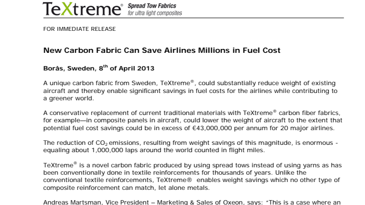 New Carbon Fabric Can Save Airlines Millions in Fuel Cost