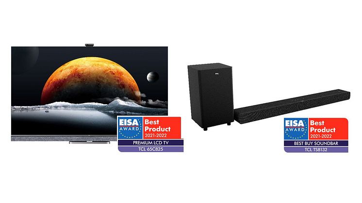 TCL vinner dubbla EISA-utmärkelser i år igen – ”PREMIUM LCD TV” för C825-serien och ”BEST BUY SOUNDBAR” för TS8132