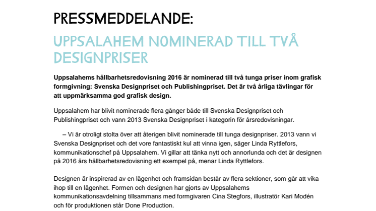 Uppsalahem nominerad till två designpriser
