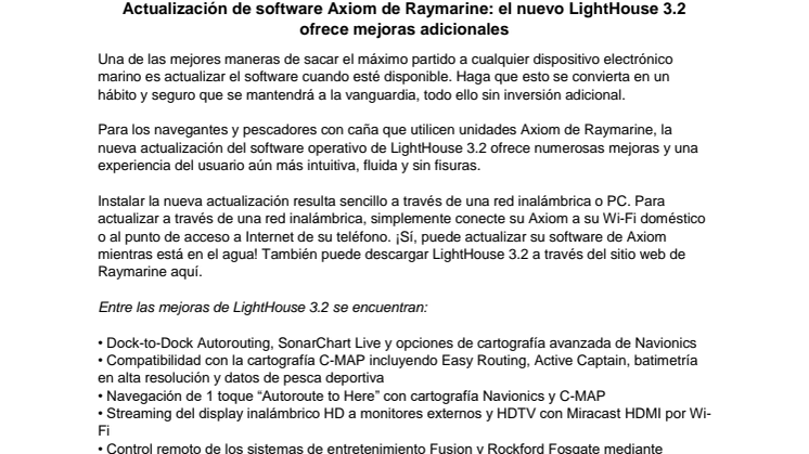 Raymarine: Actualización de software Axiom de Raymarine: el nuevo LightHouse 3.2 ofrece mejoras adicionales