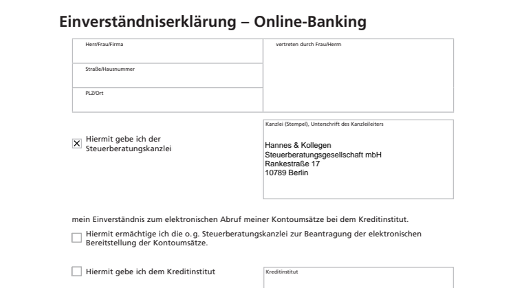 Einverständniserklärung – Online-Banking