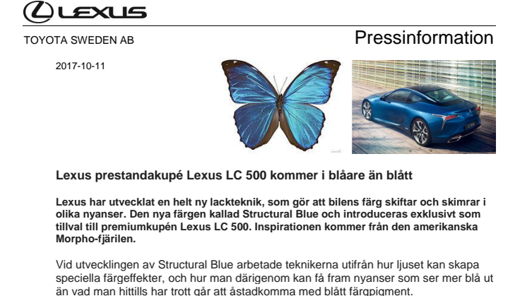 Lexus prestandakupé Lexus LC 500 kommer i blåare än blått
