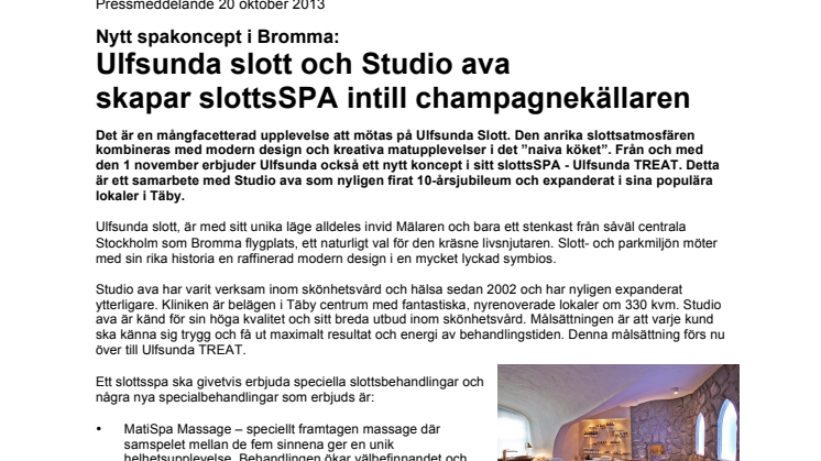 Ulfsunda Slott och Studio Ava skapar SlottsSPA intill champagnekällaren