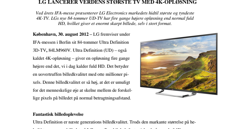 LG LANCERER VERDENS STØRSTE TV MED 4K-OPLØSNING 