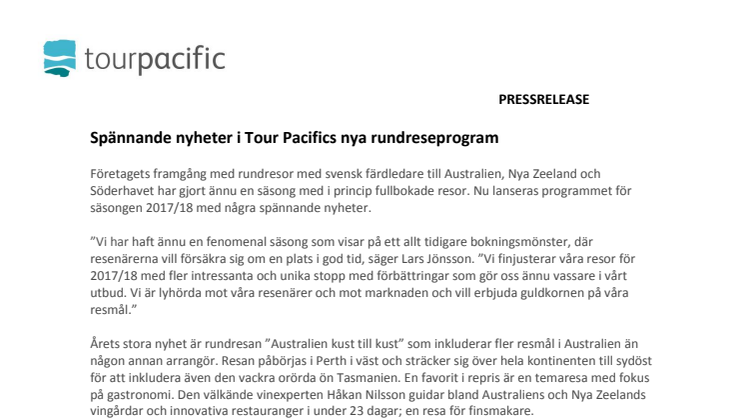 Spännande nyheter i Tour Pacifics nya rundreseprogram