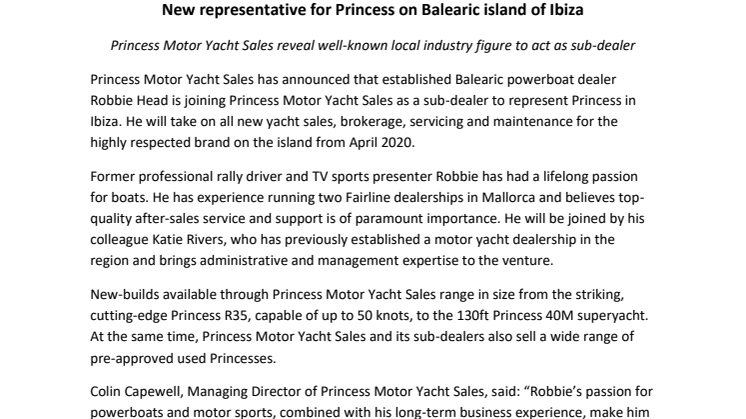 New Representative for Princess on Balearic Island of Ibiza