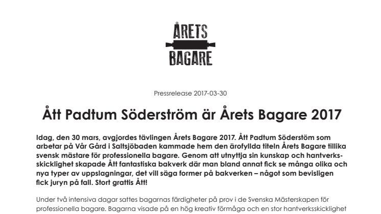 Ått Padtum Söderström är Årets Bagare 2017