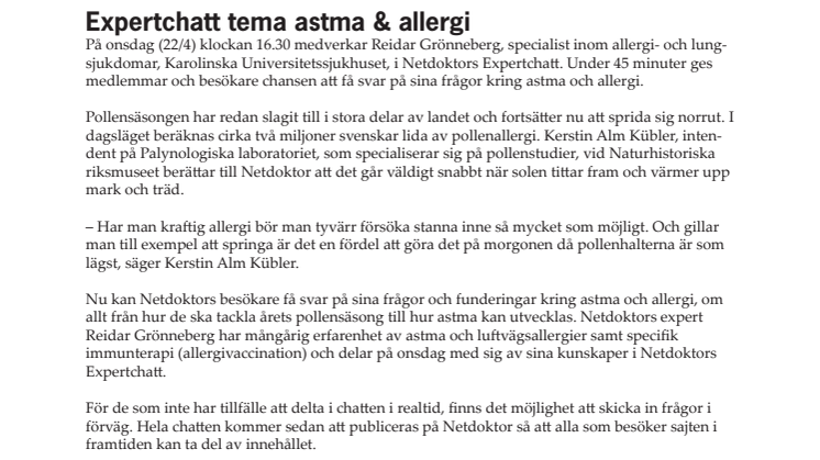 Expertchatt tema astma & allergi