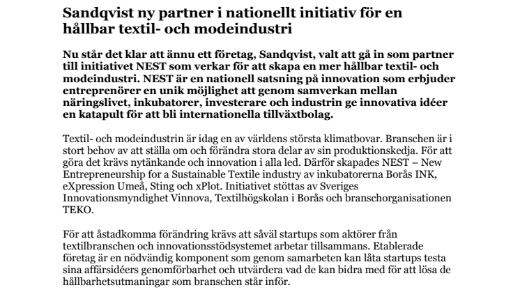 PM - Sandqvist ny partner i nationellt initiativ för en hållbar textil- och modeindustri.pdf