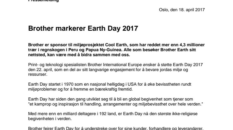 Brother markerer Earth Day 2017