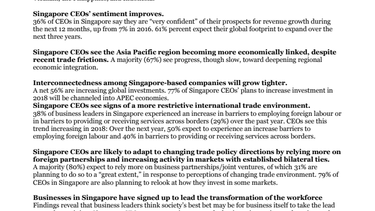 Singapore Results of PwC’s 2017 APEC CEO Survey