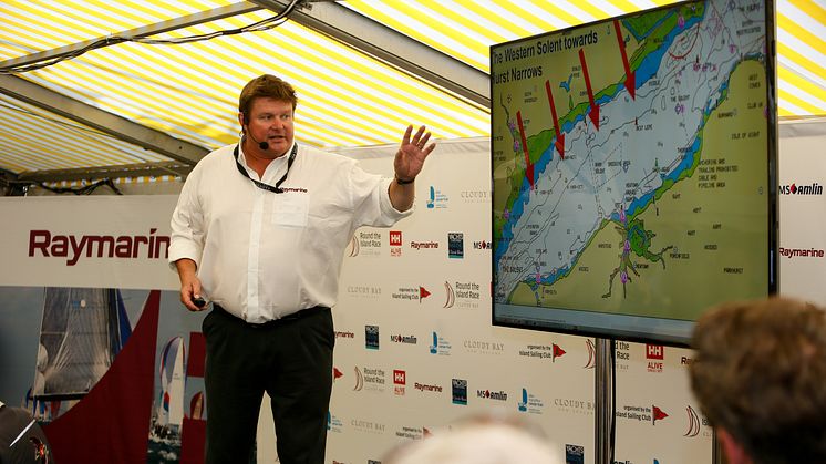 Simon Rowell presenting the Raymarine sponsored pre-race weather briefing on the eve of the 2017 event