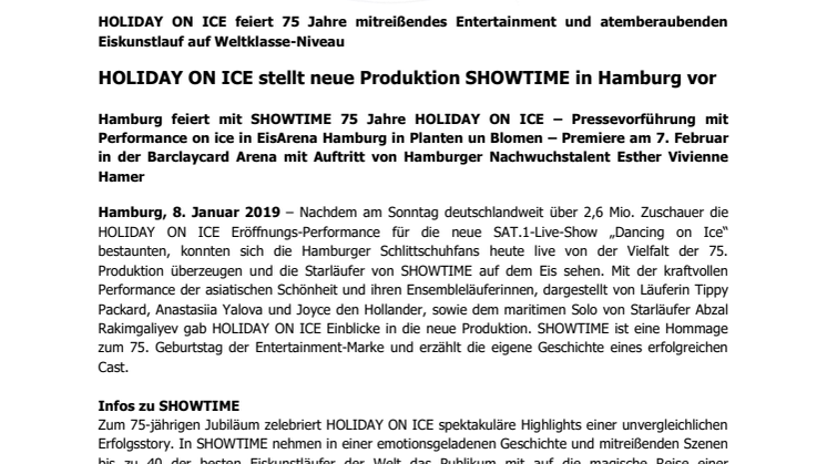 HOLIDAY ON ICE stellt neue Produktion SHOWTIME in Hamburg vor