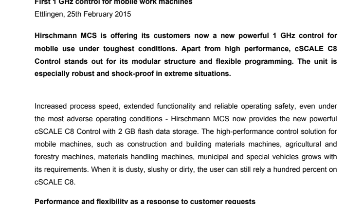 First 1 GHz control for mobile work machines