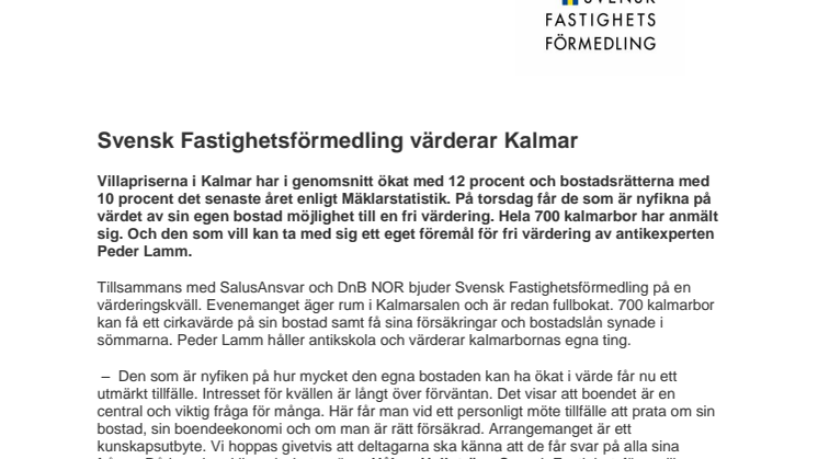 RÄTTELSE: Svensk Fastighetsförmedling värderar Kalmar