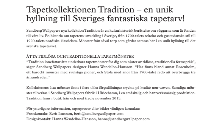 TRADITION – en unik hyllning till Sveriges fantastiska tapetarv
