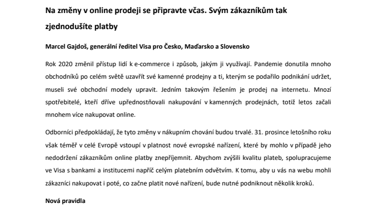 Marcel Gajdoš: Na změny v online prodeji se připravte včas. Svým zákazníkům tak zjednodušíte platby