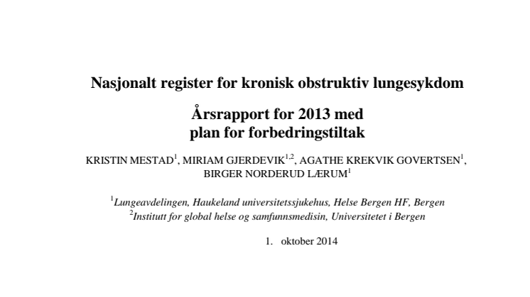 Årsrapport 2014: Nasjonalt register for KOLS