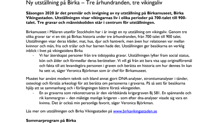 Ny utställning på Birka – Tre århundranden, tre vikingaliv