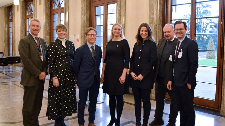 fr.v. Crispin Conroy, ICC, Malin Nordin, IKEA, Mikael Anzén, WTO-ambassadör, Anna Åkesson, Skanska, Susanna Zeko, ICC Sverige, Pär Larshans, Ragn-Sells, Daniel Badman, Stora Enso