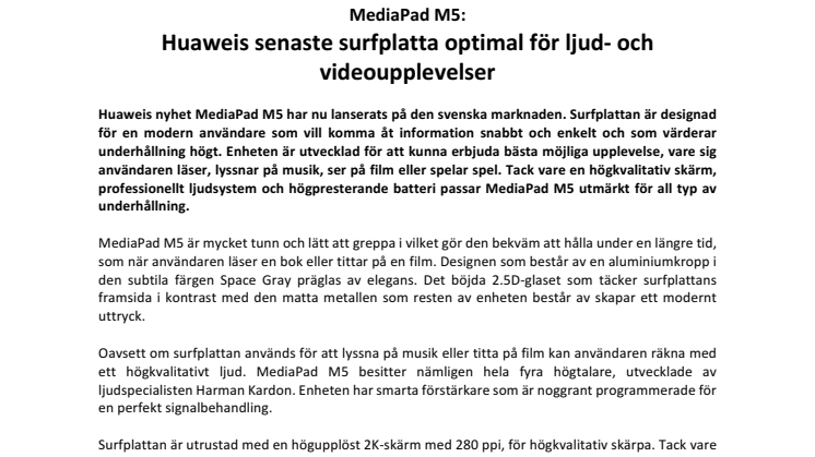 MediaPad M5: Huaweis senaste surfplatta optimal för ljud- och videoupplevelser