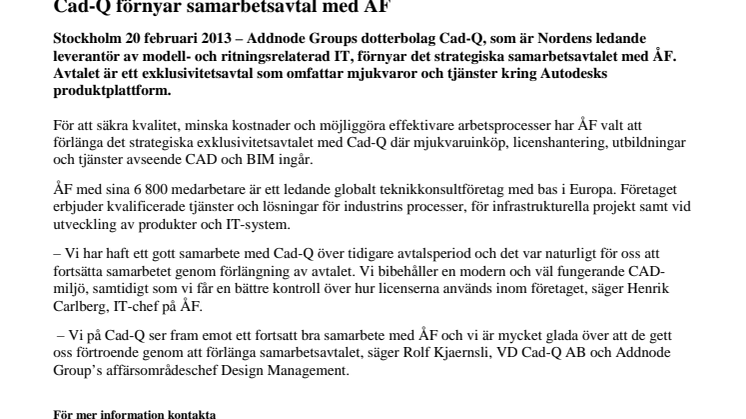 Cad-Q förnyar samarbetsavtal med ÅF