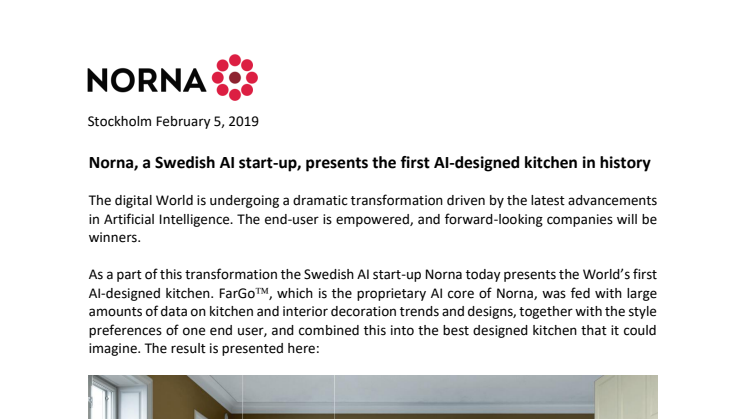 Norna, a Swedish AI start-up, presents the first AI-designed kitchen in history 