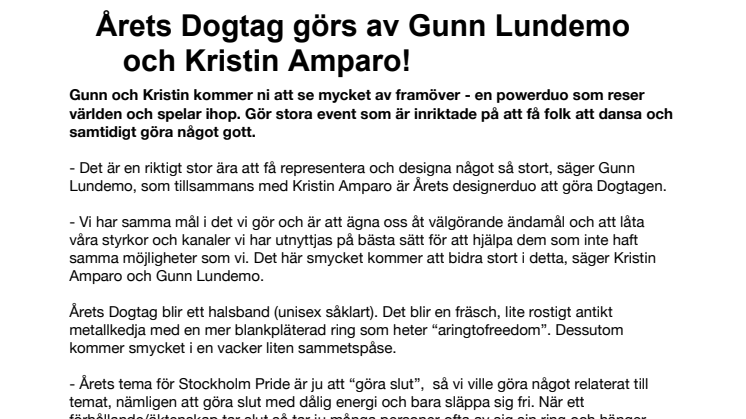 ​Årets Dogtag 2015 görs av Gunn Lundemo och Kristin Amparo! 