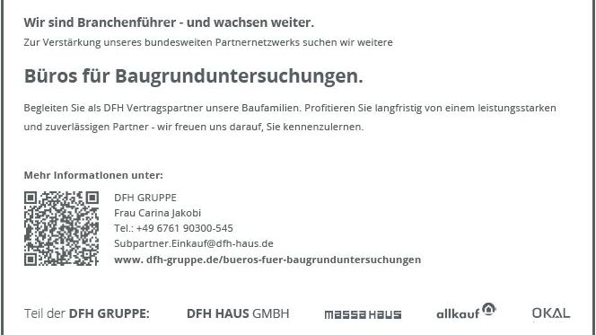 DFH Gruppe sucht Gutachter für Baugrunduntersuchungen