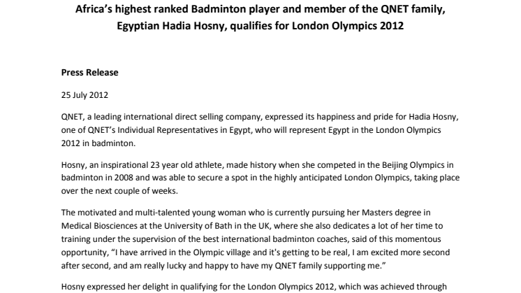 Egypt Olympian Hadia Hosny makes QNET proud