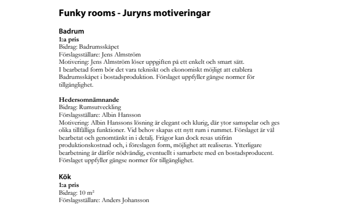 Funky rooms juryns motiveringar