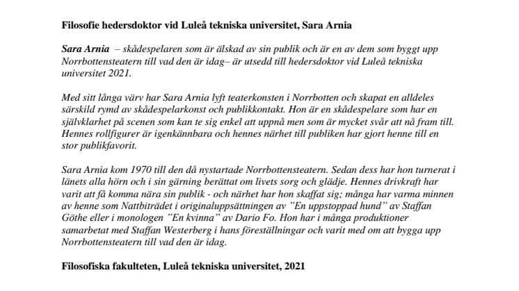 Filosofie hedersdoktor vid Luleå tekniska universitet, 2021, Sara Arnia.pdf