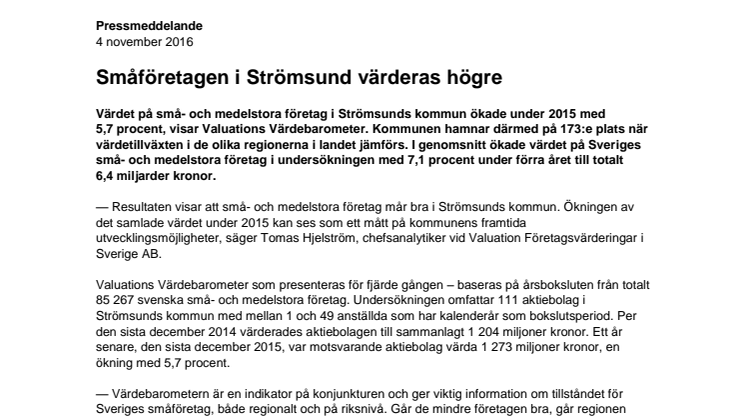 Värdebarometern 2015 Strömsunds kommun
