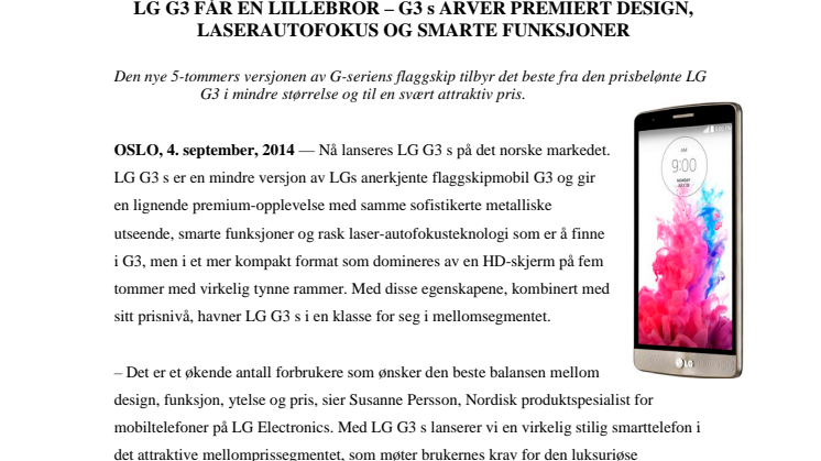 LG G3 FÅR EN LILLEBROR – G3 s ARVER PREMIERT DESIGN, LASERAUTOFOKUS OG SMARTE FUNKSJONER