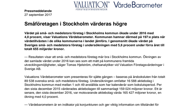 Värdebarometern 2017 Stockholms kommun